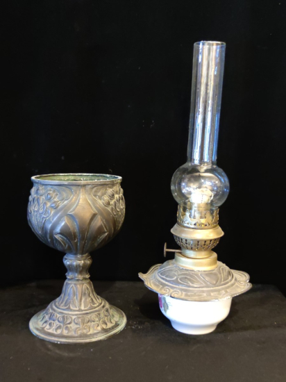 Zin Metaryal Gövdeli Porselen Hazne Gaz Lambası