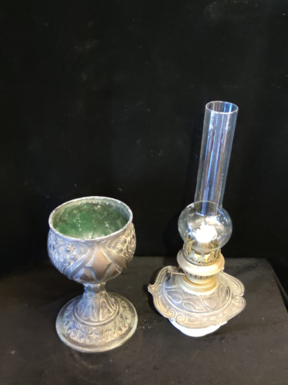 Zin Metaryal Gövdeli Porselen Hazne Gaz Lambası